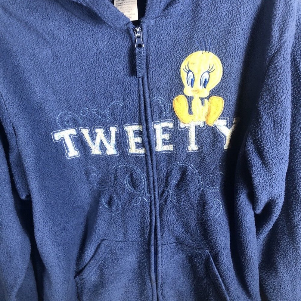 Women's Looney Tunes Tweety Bird Blue Fleece Zip Up Hoodie Sweatshirt Size Large - Picture 4 of 7